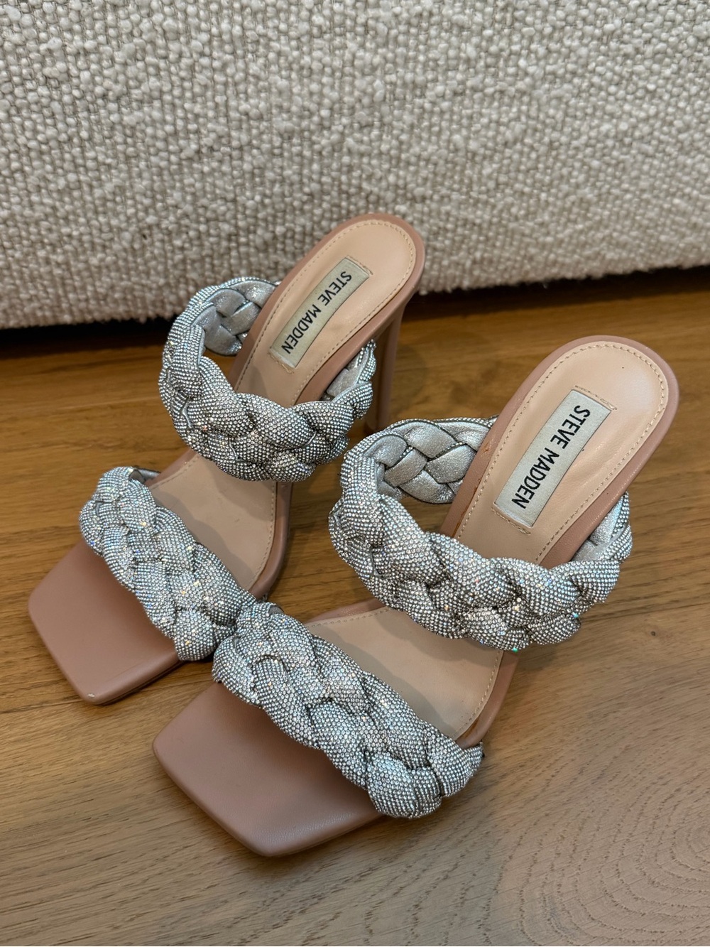 Steve Madden Silver Braided Double-Strap Heeled Sandals